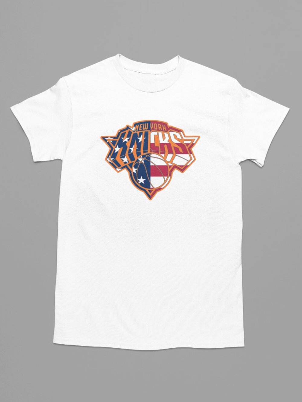 NEW York Knicks 4th July USA American Flag Team Color Pop Logo T-Shirt WHITE